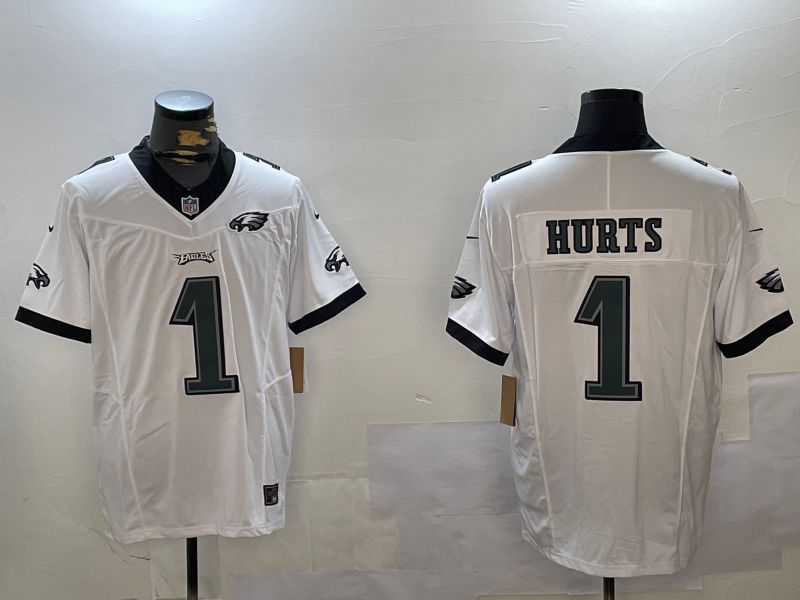 Men Philadelphia Eagles #1 Hurts White three generations 2024 Nike Limited NFL Jersey style 3